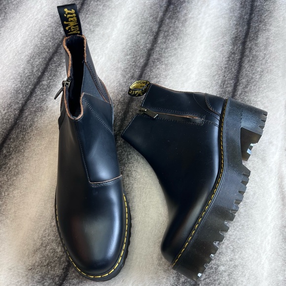 Dr. Martens Shoes - Dr Martens Rometty II Black Vintage Smooth Leather Platform Combat Boots